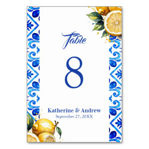 Mediterranean Tile Italian Lemon Wedding  Table Number