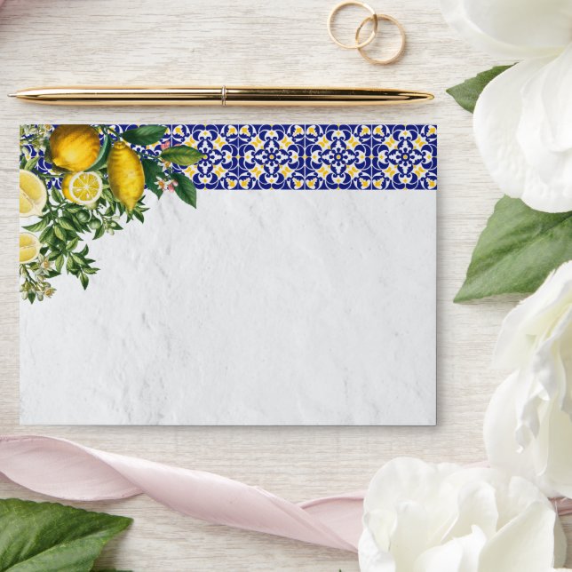 Mediterranean Tile Lemon 5x7 Wedding Invitation Envelope (Wedding)