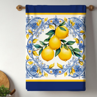 Mediterranean Tile Lemon Bouquet Tea Towel