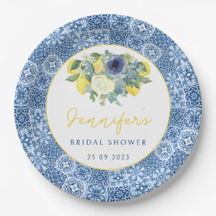 Mediterranean tile Lemon Bridal Paper Plate