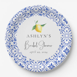 Mediterranean Tile Lemon Bridal Shower Paper Plate