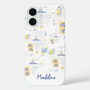 Mediterranean Tile Lemon Coastal Monogram Name iPhone 16 Case
