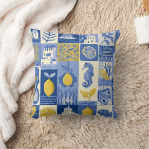 Mediterranean Tile Lemon Coastal Pattern Cushion