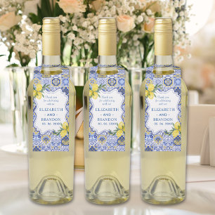 Mediterranean Tile & Lemon Elegance Wedding Bottle Tag