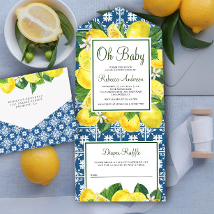 Mediterranean Tile Lemon Orchard Baby Shower All In One Invitation