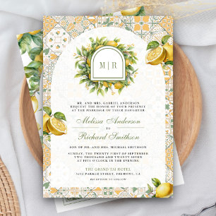 Mediterranean Tile Lemon QR Code Photo Wedding Invitation