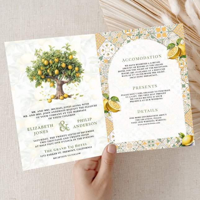 Mediterranean Tile Lemon Tree All in One Wedding Invitation (Creator Uploaded)
