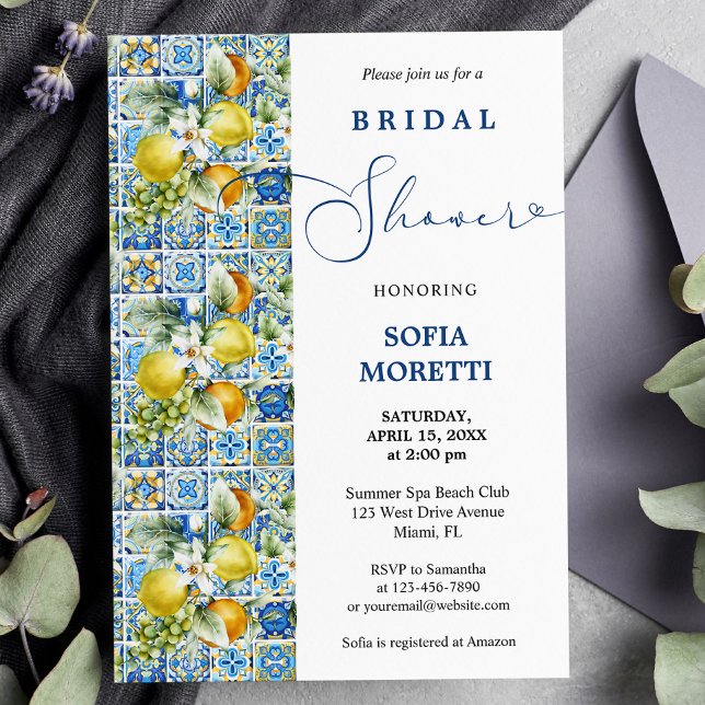 Mediterranean Tile Lemons Baby or Bridal Shower Invitation (Creator Uploaded)