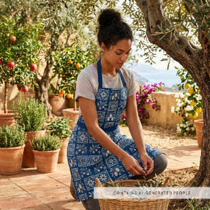 Mediterranean Tile Lemons Olive Branches MH26 Apron