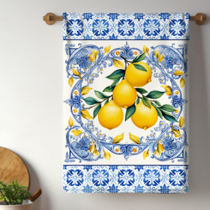 Mediterranean Tile Lemons Tea Towel