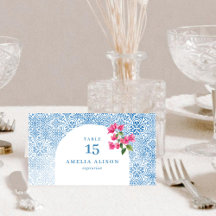 Mediterranean tile pattern Folded Table Place Card