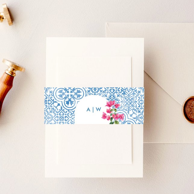 Mediterranean tile pattern invitation belly band (Creator Uploaded)