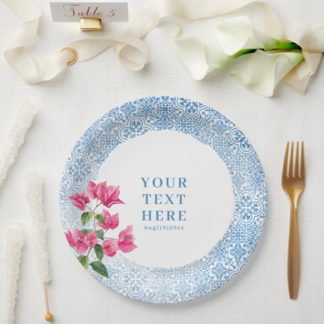 Mediterranean tile pattern paper plate (Wedding)