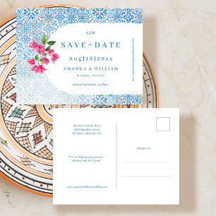 Mediterranean tile pattern Save the Date Post Card