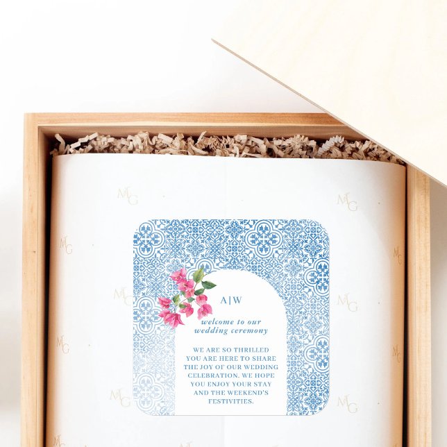 Mediterranean tile pattern square sticker (Creator Uploaded)