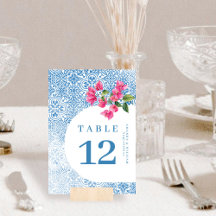Mediterranean tile pattern Table Number card