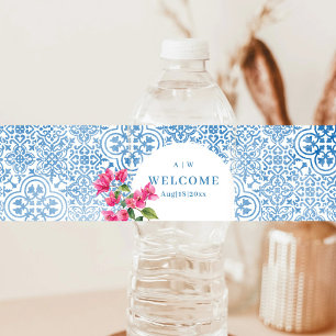 Mediterranean tile pattern water bottle label