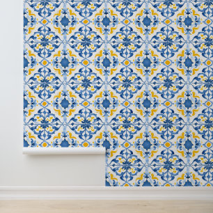 Mediterranean Tile Patterns Marble Design Room Wallpaper