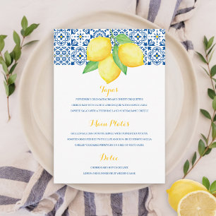 Mediterranean Tile Watercolor Lemon Wedding Menu