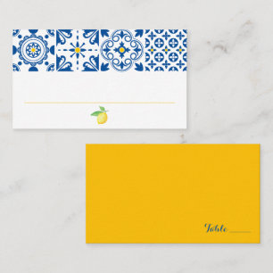 Mediterranean Tile Watercolor Lemon Wedding Place Card