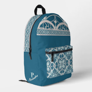 Mediterranean tile work inspiration teal printed backpack