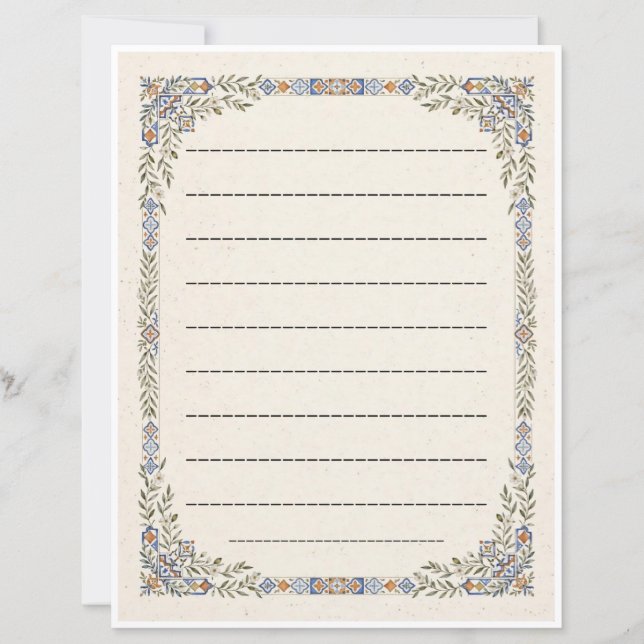 Mediterranean Tile Writing Paper Stationery (Front)