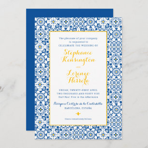 Mediterranean Tile Yellow Blue Wedding Invitation