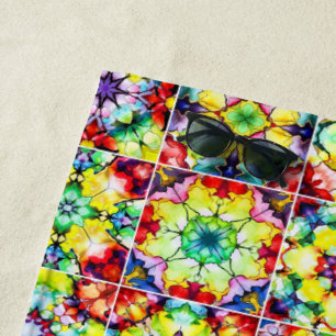 Mediterranean Tiles, Alcohol Ink Tiles, Majolica Beach Towel