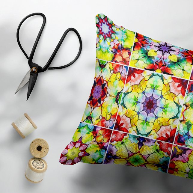 Mediterranean Tiles, Alcohol Ink Tiles, Majolica Decorative Cushion (Creator Uploaded)