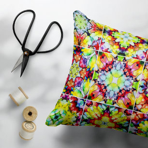 Mediterranean Tiles, Alcohol Ink Tiles, Majolica Decorative Cushion
