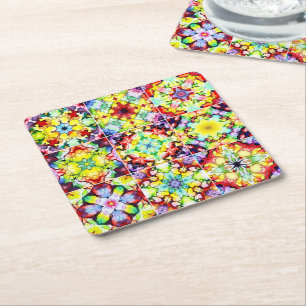 Mediterranean Tiles, Alcohol Ink Tiles, Majolica Square Paper Coaster