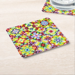 Mediterranean Tiles, Alcohol Ink Tiles, Majolica Square Paper Coaster