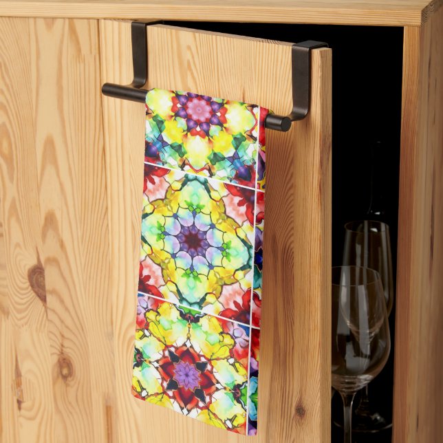 Mediterranean Tiles, Alcohol Ink Tiles, Majolica Tea Towel (Thirds Fold)