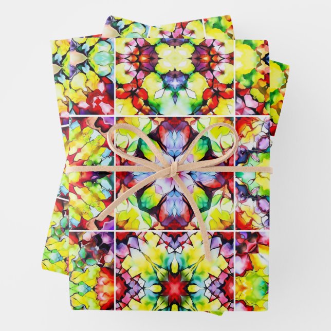 Mediterranean Tiles, Alcohol Ink Tiles, Majolica Wrapping Paper Sheet (In situ)