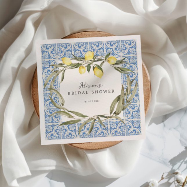 Mediterranean Tiles Amalfi Capri Bridal Shower Napkin (Creator Uploaded)