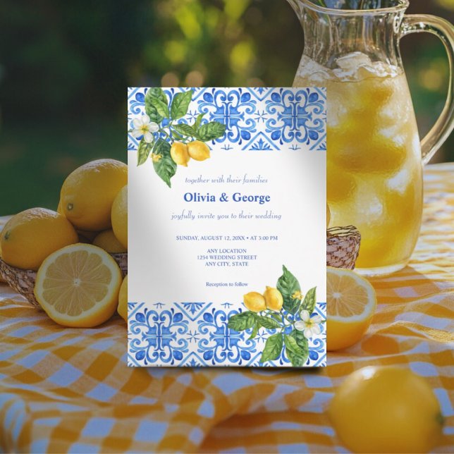 Mediterranean tiles and lemons wedding Invitation (Creator Uploaded)