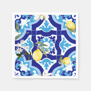 Mediterranean tiles,blue tiles,lemon, napkin