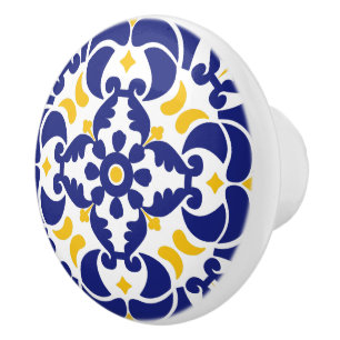 Mediterranean Tiles Blue & Yellow Pattern Ceramic Knob