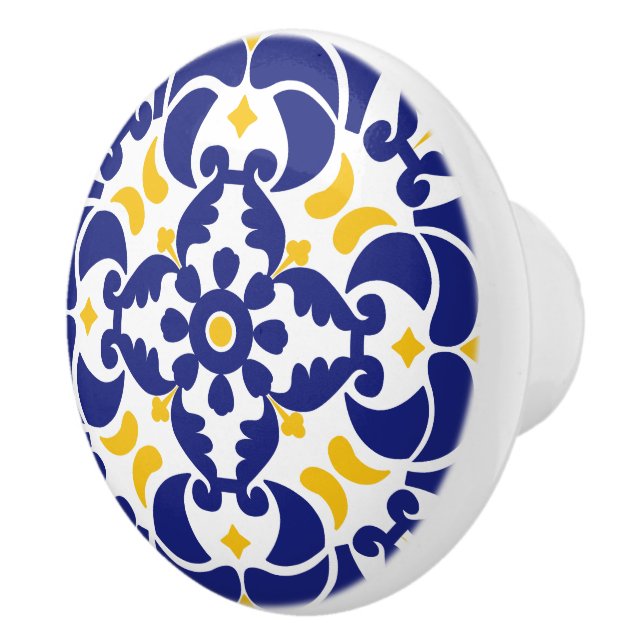 Mediterranean Tiles Blue & Yellow Pattern Ceramic Knob (Right)