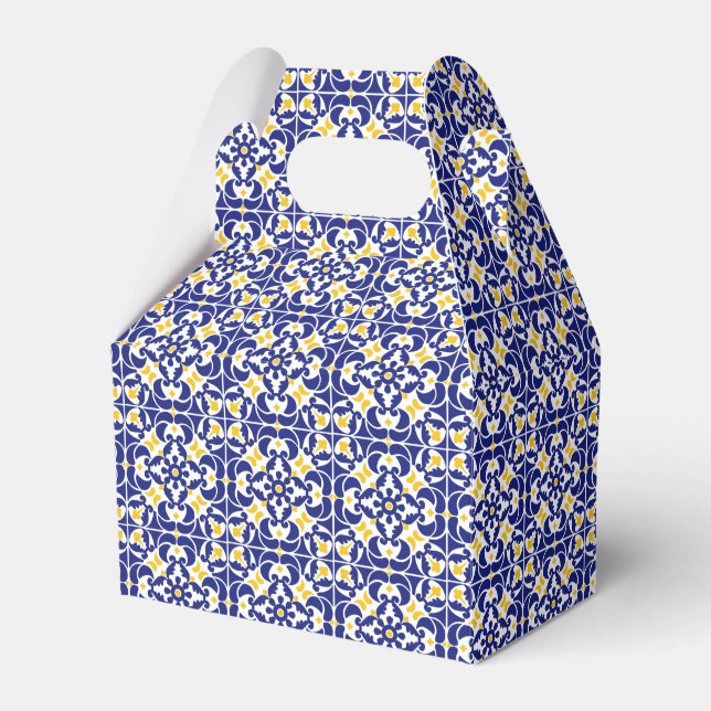 Mediterranean Tiles Blue & Yellow Pattern Favour Box (Front Side)