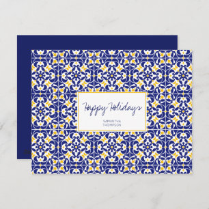 Mediterranean Tiles Blue & Yellow Pattern Holiday Card