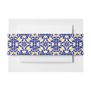 Mediterranean Tiles Blue & Yellow Pattern Invitation Belly Band