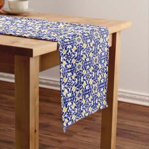 Mediterranean Tiles Blue & Yellow Pattern Long Table Runner