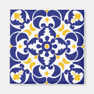 Mediterranean Tiles Blue & Yellow Pattern Magnet