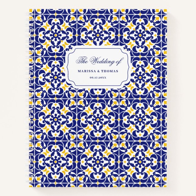 Mediterranean Tiles Blue & Yellow Wedding Planner Notebook (Front)