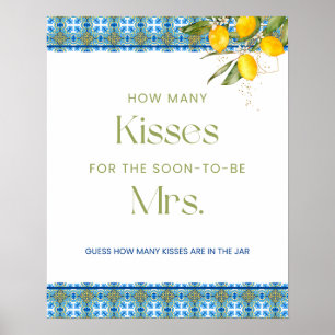 Mediterranean Tiles How Many Kisses Bridal Shower Poster
