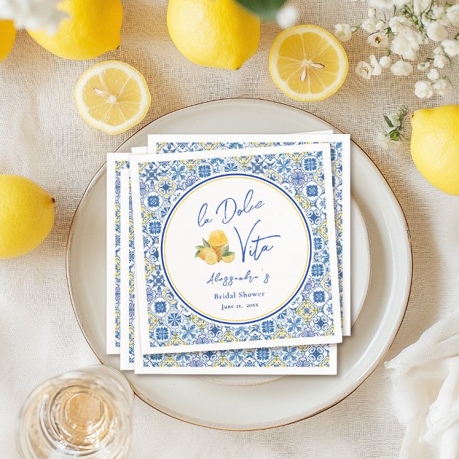 Mediterranean Tiles Italian Summer Bridal Shower Napkin (Creator Uploaded)
