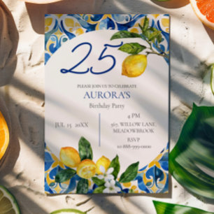 Mediterranean Tiles Lemon 25th Any Age Birthday Invitation