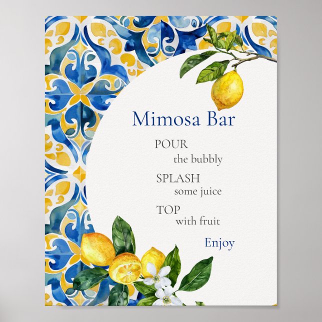 Mediterranean Tiles Lemon 25th Birthday Mimosa Bar Poster (Front)