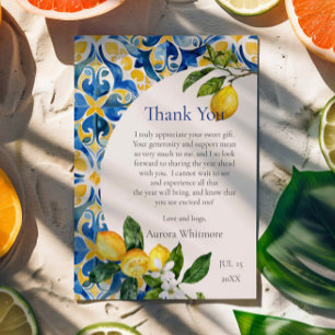 Mediterranean Tiles Lemon 25th Birthday Thank You Card